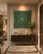 Sage Green Carved Mandala Wall Panel – Vintage Indian Floral Wall Decor (90 cm) - Image 2