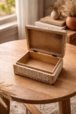 Hand-Carved Mango Wood Decorative Box – Tree of Life Storage Box with Lid - Image 4