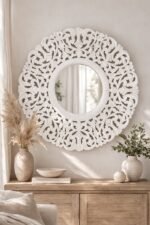 Hand-Carved White Round Wooden Mirror Wall Panel – Statement Decor (90 cm) - Image 3