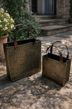 Antique Metal Planter Basket with Handles – Egyptian Engraved Rustic Storage & Garden Décor - Image 3