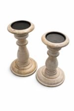 Mango Wood Candle Stand Set of 2 – Distressed White Decorative Pillar Holders - Image 4