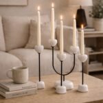 Mango Wood Candle Holder Set of 4 – Distressed White Decorative Stand Set