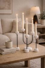 Mango Wood Candle Holder Set of 4 – Distressed White Decorative Stand Set - Image 2