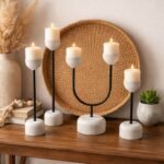 Mango Wood Candle Holder Set of 4 – Distressed White Decorative Stand Set