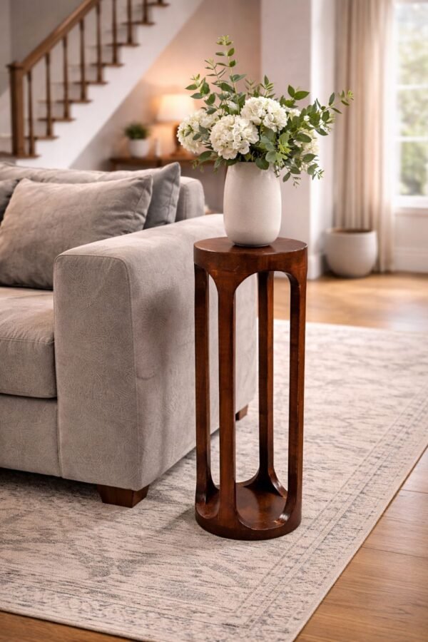 Wooden Pedestal Side Table – Slim Accent Stand for Living Room & Sofa