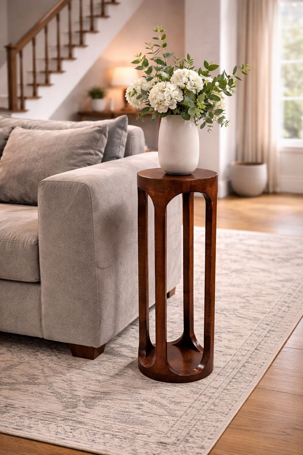 HC-FUR-014 Side table_brown Wooden Pedestal Side Table – Slim Accent Stand for Living Room & Sofa - Image 1