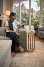 Distressed White Wooden Pedestal Side Table – Slim Accent Stand for Living Room - Image 3