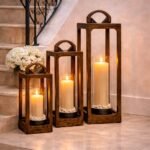 Mango Wood Lantern Set of 3 – Brown Decorative Large Lanterns | Farmhouse Decor