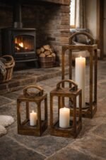 Mango Wood Lantern Set of 3 – Brown Decorative Large Lanterns | Farmhouse Decor - Image 5