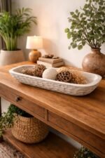 Rectangular Wooden Decorative Tray – Hand-Carved Mango Wood Centrepiece (Distressed White) - Image 2