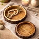 Mango Wood Round Tray Set of 2 – Natural Rustic Bark Edge Decorative Platters