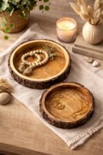 Mango Wood Round Tray Set of 2 – Natural Rustic Bark Edge Decorative Platters