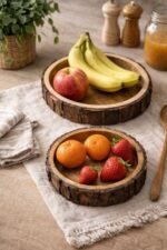 Mango Wood Round Tray Set of 2 – Natural Rustic Bark Edge Decorative Platters - Image 2