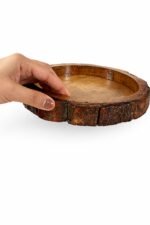 Mango Wood Round Tray Set of 2 – Natural Rustic Bark Edge Decorative Platters - Image 5
