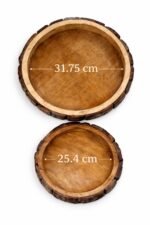 Mango Wood Round Tray Set of 2 – Natural Rustic Bark Edge Decorative Platters - Image 3