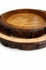 Mango Wood Round Tray Set of 2 – Natural Rustic Bark Edge Decorative Platters - Image 4