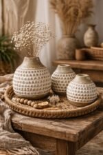 Mango Wood Vase Set of 3 – Distressed White Decorative Tabletop Vases - Image 2