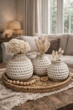 Mango Wood Vase Set of 3 – Distressed White Decorative Tabletop Vases - Image 3