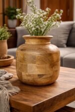 Handcrafted Mango Wood Vase – Natural Finish Decorative Tabletop Accent - Image 5
