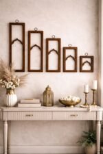 Rustic Brown Arch Wall Frame Set of 5 – Mughal Inspired Wooden Wall Decor Panels - Image 2