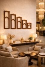 Rustic Brown Arch Wall Frame Set of 5 – Mughal Inspired Wooden Wall Decor Panels - Image 4