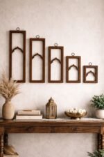 Rustic Brown Arch Wall Frame Set of 5 – Mughal Inspired Wooden Wall Decor Panels - Image 3