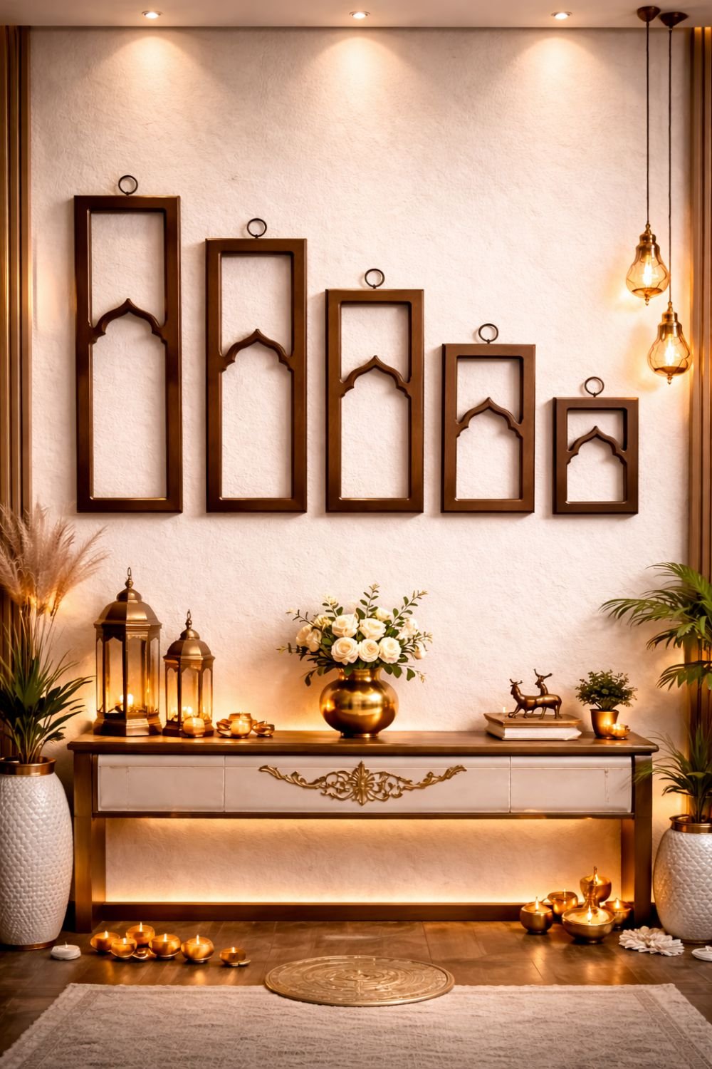 HC-WD-020-BR Frame set 5_brown(6) Rustic Brown Arch Wall Frame Set of 5 – Mughal Inspired Wooden Wall Decor Panels - Image 1