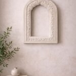 Distressed White Carved Arch Jharokha Wall Frame – Vintage Indian Window Decor