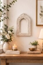Stone Beige Carved Arch Jharokha Wall Frame – Vintage Indian Window Style Decor - Image 3