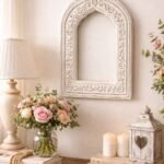 Stone Beige Carved Arch Jharokha Wall Frame – Vintage Indian Window Style Decor