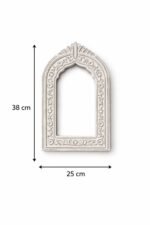 Distressed White Carved Arch Jharokha Wall Frame – Vintage Indian Window Decor - Image 3