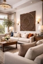 Walnut Brown Carved Mandala Wall Panel – Traditional Wooden Statement Wall Decor (90 cm) - Image 3