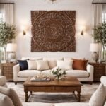 Walnut Brown Carved Mandala Wall Panel – Traditional Wooden Statement Wall Decor (90 cm)