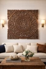 Walnut Brown Carved Mandala Wall Panel – Traditional Wooden Statement Wall Decor (90 cm) - Image 2