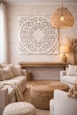 Distressed White Hand-Carved Floral Mandala Wall Panel – Luxury Statement Wall Art (90 cm) - Image 2