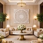 Distressed White Hand-Carved Floral Mandala Wall Panel – Luxury Statement Wall Art (90 cm)