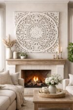 Distressed White Hand-Carved Floral Mandala Wall Panel – Luxury Statement Wall Art (90 cm) - Image 3