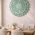 Sage Green Round Mandala Wall Panel – Floral Statement Wall Decor (90 cm)
