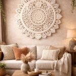 Distressed White Round Nagauri Mandala Wall Panel – Hand-Carved Floral Luxury Wall Art (90 cm)