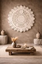 Distressed White Round Nagauri Mandala Wall Panel – Hand-Carved Floral Luxury Wall Art (90 cm) - Image 2