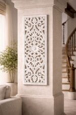 Distressed White Floral Carved Wall Panel – Horizontal & Vertical Hanging Decor (90 cm) - Image 2