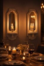 Wooden Wall Sconce Set of 2 – Mirror Shelf Candle Holder Decor - Image 4