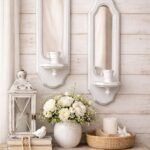 Wooden Wall Sconce Set of 2 – Mirror Shelf Candle Holder Decor