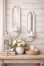 Wooden Wall Sconce Set of 2 – Mirror Shelf Candle Holder Decor