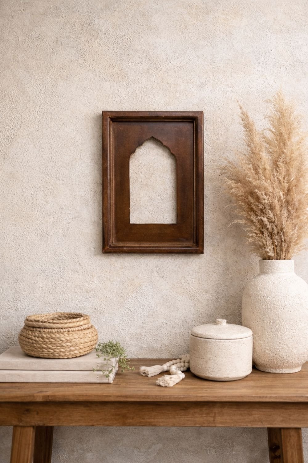 HC-WF-008 Archframe_brown(5) Rich Brown Arch Wall Frame – Handcrafted Decorative Niche Wall Accent - Image 1