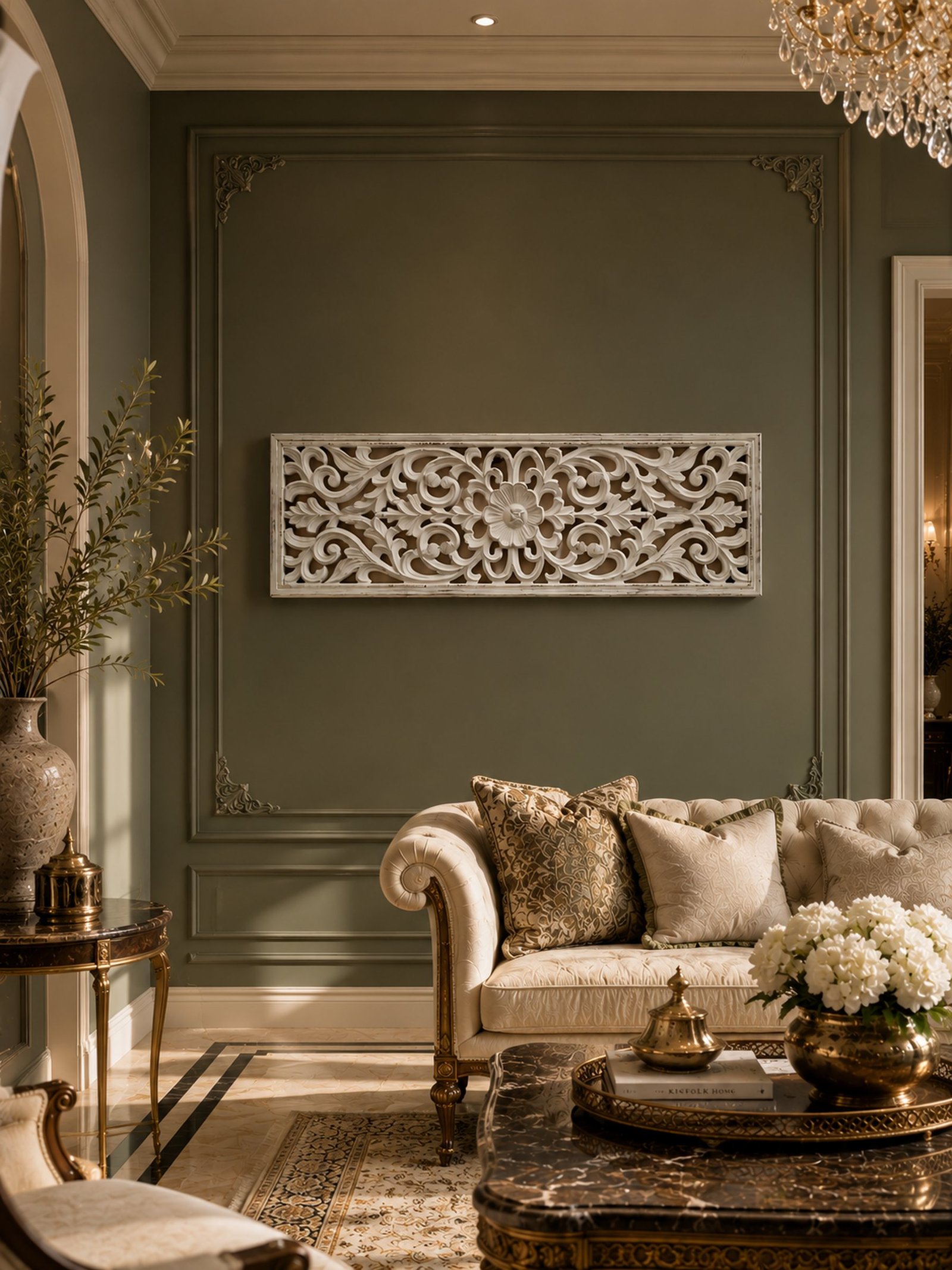 Distressed White Floral Carved Wall Panel – Horizontal & Vertical Hanging Decor (90 cm) - Image 4