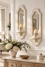 Wooden Wall Sconce Set of 2 – Mirror Shelf Candle Holder Decor - Image 2