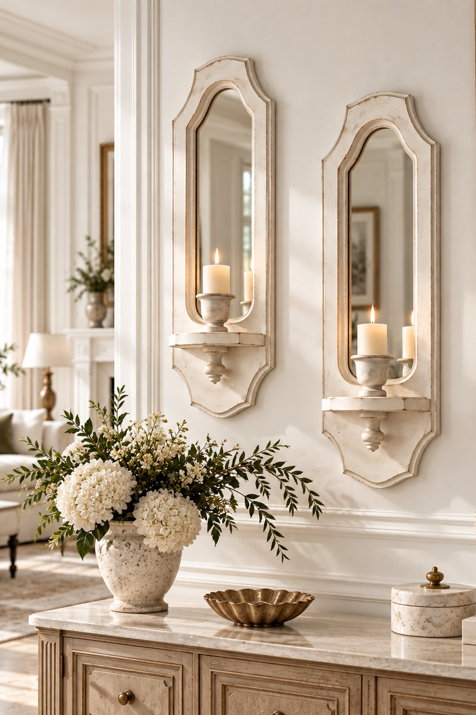 Wooden Wall Sconce Set of 2 – Mirror Shelf Candle Holder Decor - Image 2