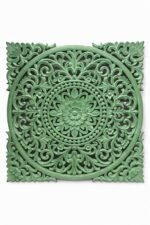 Sage Green Carved Mandala Wall Panel – Vintage Indian Floral Wall Decor (90 cm) - Image 3