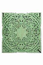Sage Green Carved Mandala Wall Panel – Vintage Indian Floral Wall Decor (90 cm) - Image 4